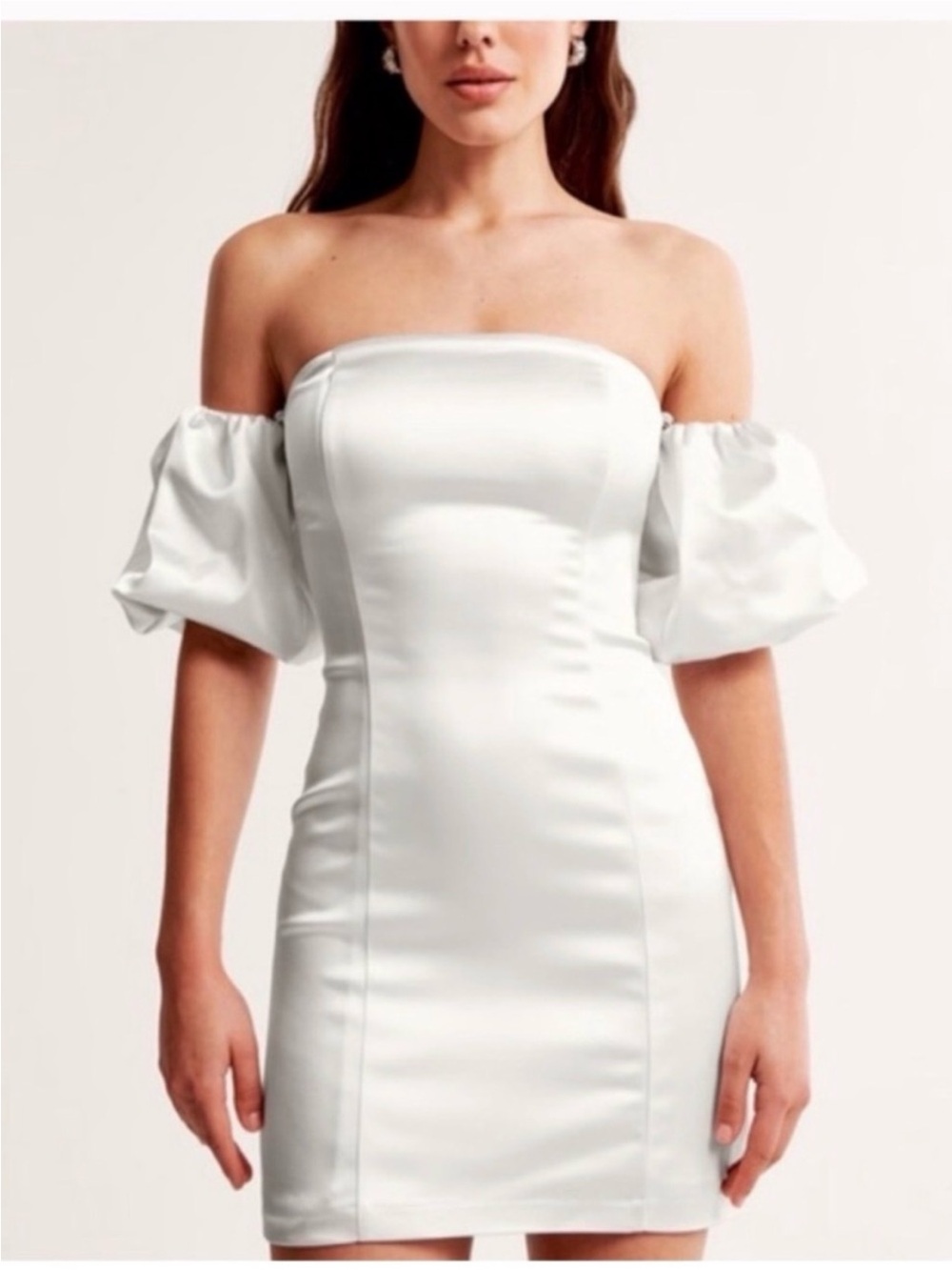 Abercrombie & Fitch NWT White Satin Puff Sleeve Bodycon Mini Dress Size XL